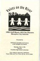 Program flyer for an event titled Voices on the River - 1996 Orff Music All-City Encore