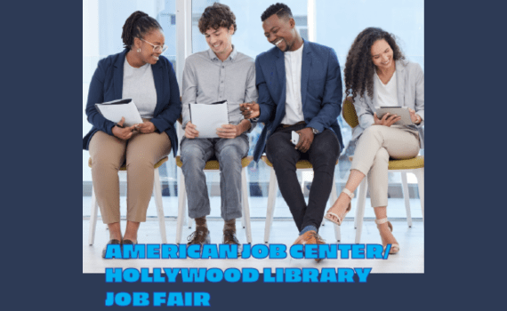flyer for job fair, group of adults sitting together