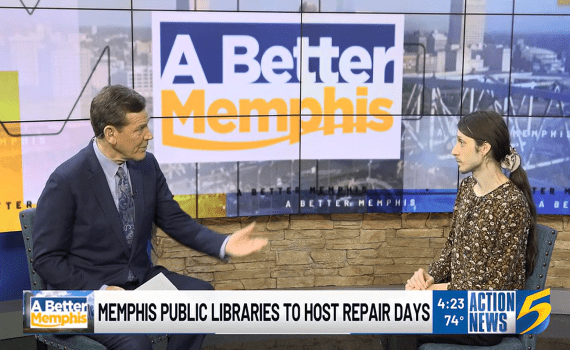 screenshot from video - Anthony and host discussing Repair Cafe