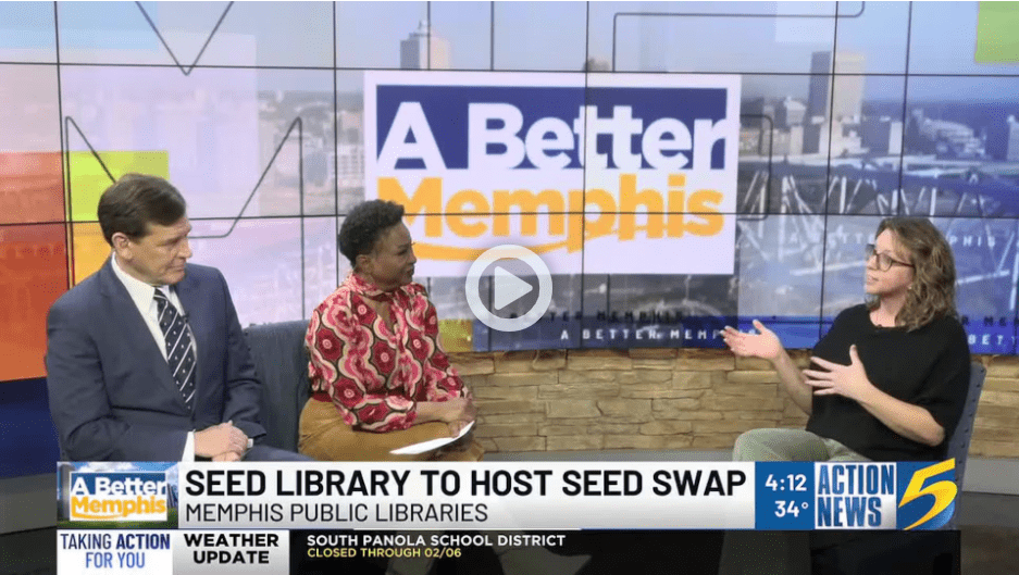 screenshot from video - Laura Bontrager discussing Seed Library Seed Swap with hosts