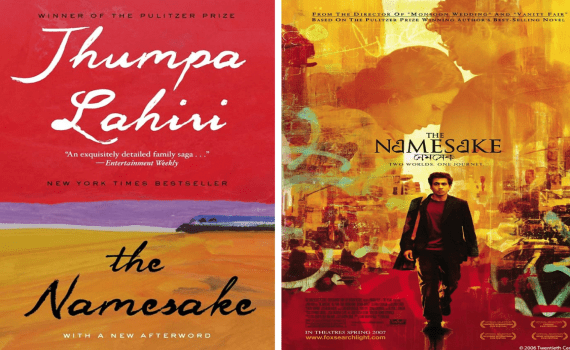 image featuring the book cover and movie poster of The Namesake
