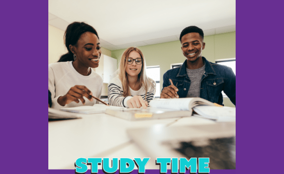 three people studying