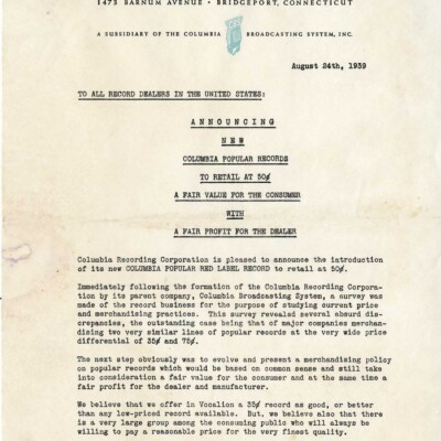 Letter from Columbia Recording Company