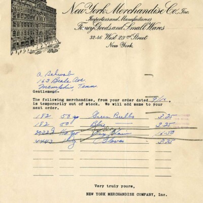 Letter from New York Merchandising Co.
