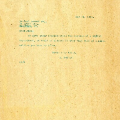 Letter to Perfect Record Co.