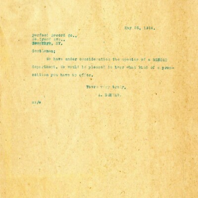 Letter to Perfect Record Co.