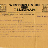 Western Union telegram from Adele Clark of the Equal Suffrage League of Virginia to U.S. Senator Kenneth McKellar of Tennessee concerning her home state's failure to ratify the 19th Amendment.