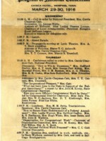 Program for a convention of the National American Woman Suffrage Association, held at the Chisca Hotel in downtown Memphis on March 29-30, 1916. The program featured national suffrage leaders such as Carrie Chapman Catt and state and local leaders such Abby Crawford Milton, listed here as Mrs. George Fort Milton, Anne Dallas Dudley, listed here as Mrs. Guilford Dudley, and Lula Thomas Colyar Reese, referred to here as Mrs. Isaac Reese.