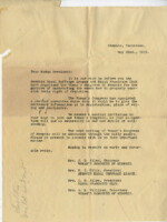 Letter organizing the Woman's Congress of Memphis. The Woman's Congress was created in response to the passage of a law in 1919 by the state of Tennessee granting women the right to vote in municipal and presidential elections. Martha Allen aka Mrs. J.D. Allen served as the organization's first leader.