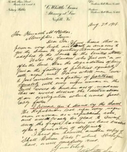 Letter to Senator McKellar concerning the potential impact of an amendment allowing women to vote on segregation in the South. During the fight for women's suffrage, southern states proved the most resistant to efforts to enfranchise women due to concerns that any expansion of voting rights might dismantle Jim Crow laws disenfranchising African Americans.
