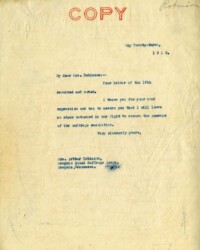This is a response by Senator McKellar to a previous letter sent by the Memphis Equal Suffrage League (Digital ID SKDM0035). The letter is dated around the time the U.S. Senate approved the Susan B. Anthony Amendment sending it out to the states for ratification.