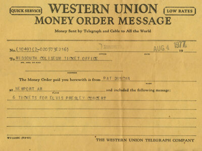 Western Union money order from Pat Duncan to Mid-South Coliseum