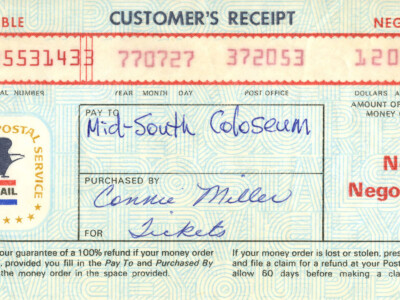 Customer receipt for tickets to Elvis Presley concert