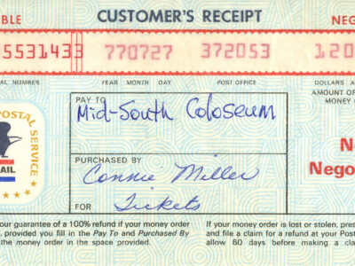 Customer receipt for tickets to Elvis Presley concert
