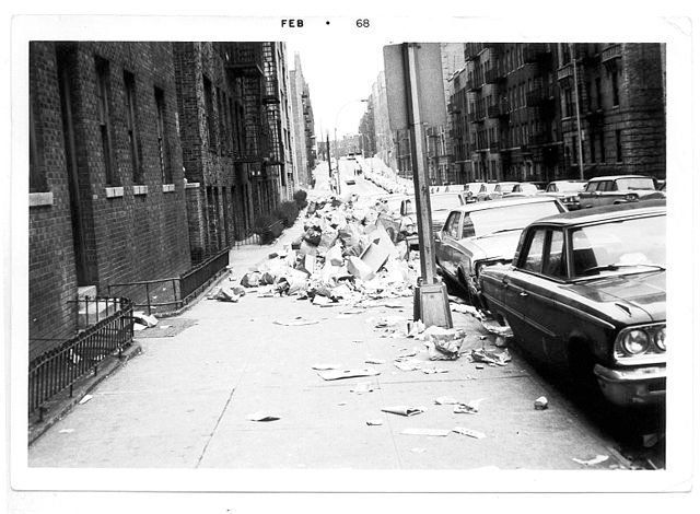 Garbage piled up in the streets during NYC strike.